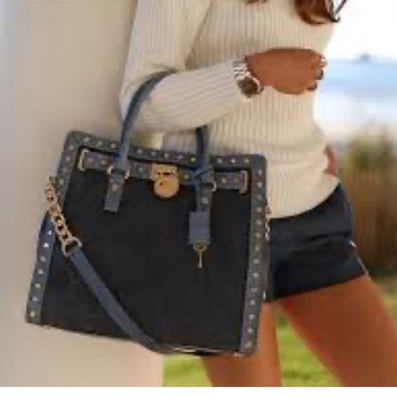 Michael Kors Handbags - Michael Kors Hamilton Pick Stitch Denim Studded Large Tote Canvas Bag